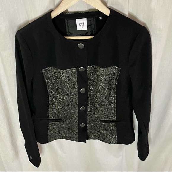 CAbi Cropped Media Jacket Black with Army Green Panels Style # 3036 Size Medium - Picture 14 of 16